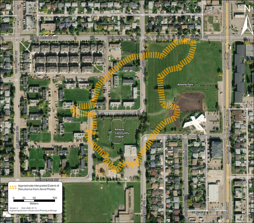 Map of Athlone Park showing projected contamination area.