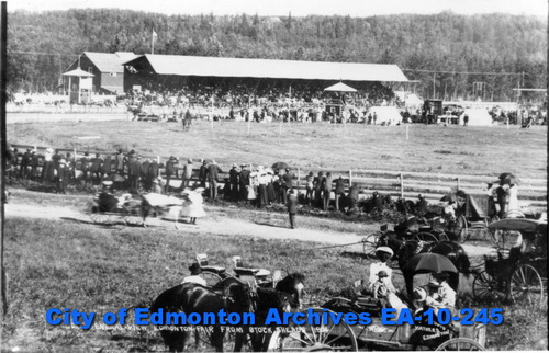 People gathered at Edmonton Exhibition Grounds in Rossdale