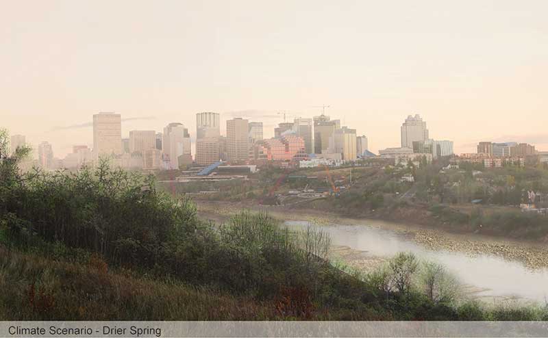 Edmonton's river valley with a haze of smoke