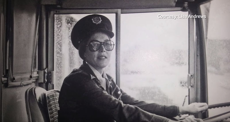 Kathleen Andrews behind the wheel of an ETS bus in an undated photo.