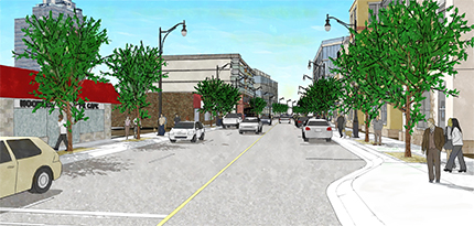 Concept drawing of proposed streetscaping for 106 Avenue.