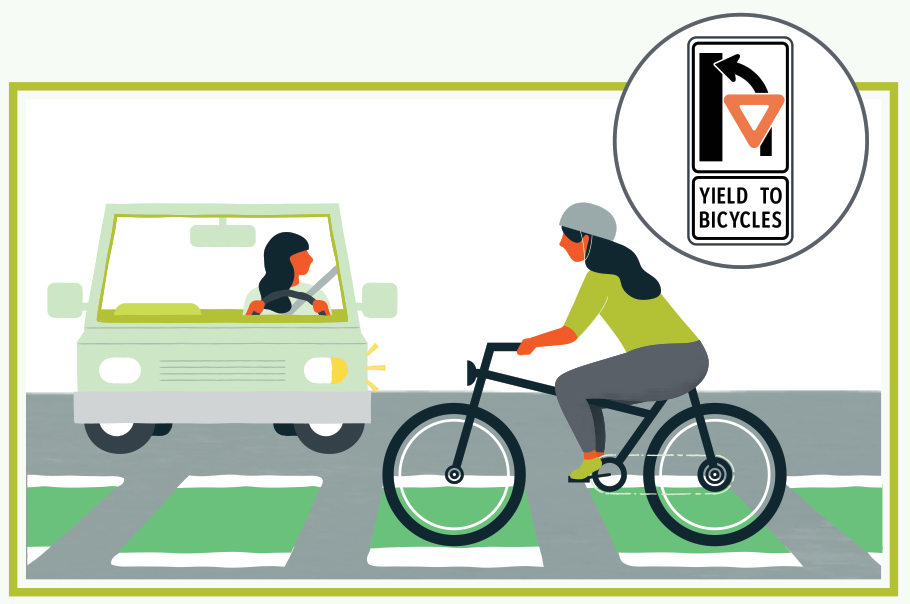 Yield to cyclists when turning across bike lanes