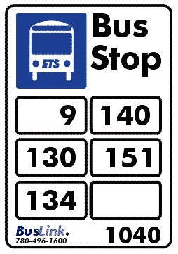 Bus Stop example showing route numbers and the BusLink number in the bottom right corner