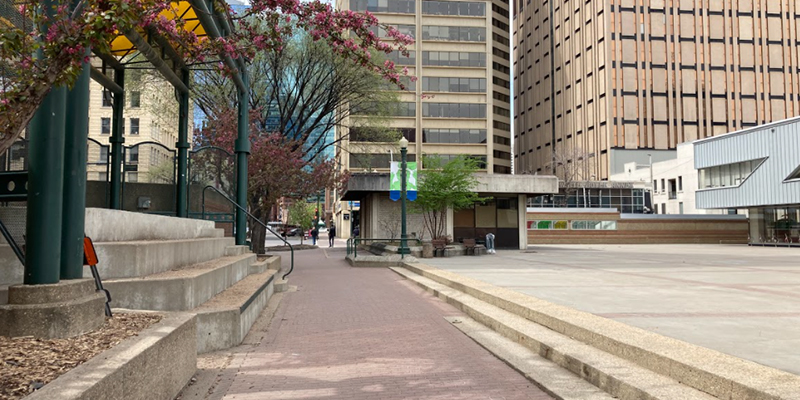 99 St Plaza looking West Before