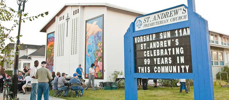 Exterior of St. Andrews Presbyterian Church hosting an event