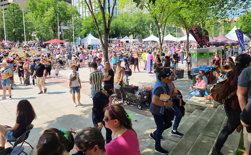 People gathered in Churchill Square