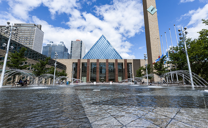 City Hall Fountain, with City Hall in the background.