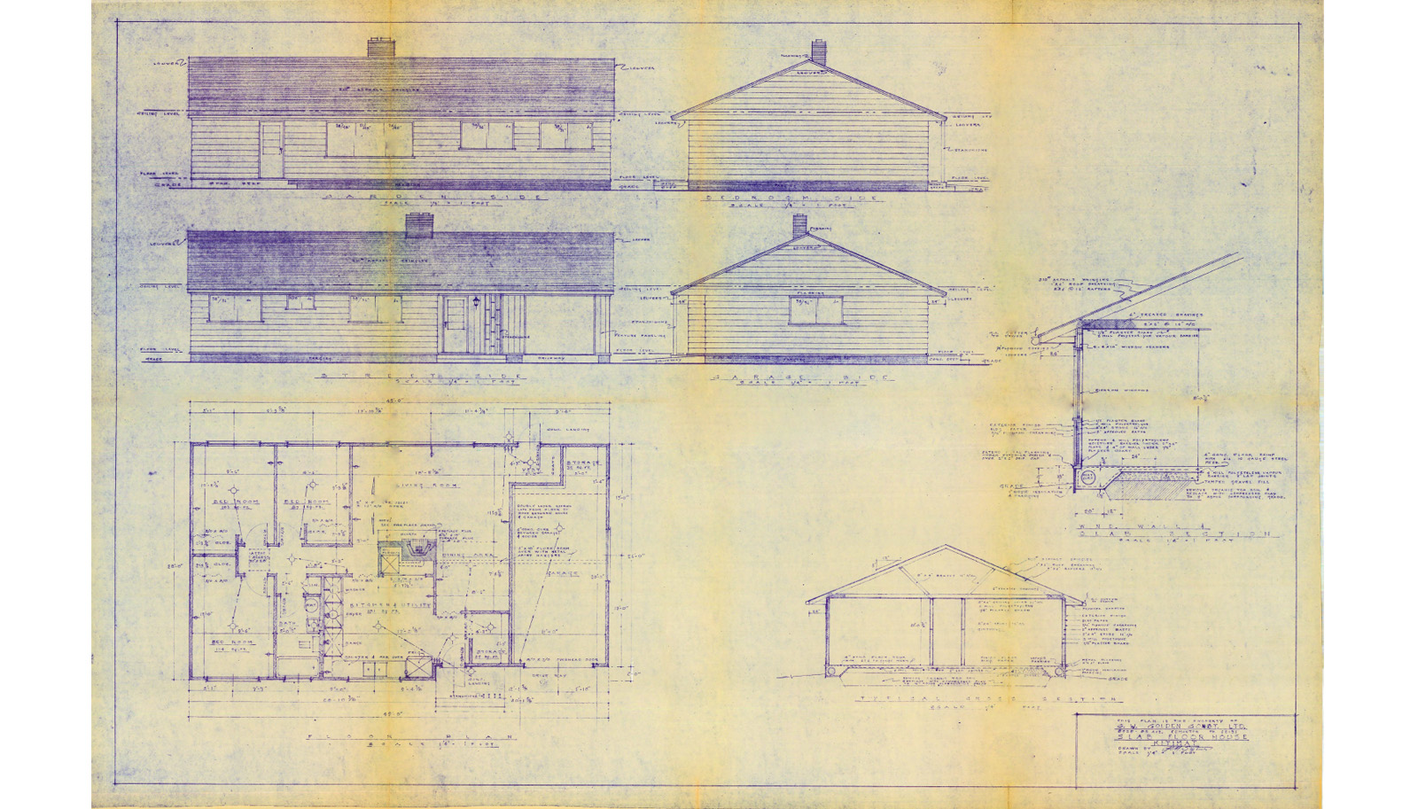 Slab Floor House Kitimat elevations and floor plan