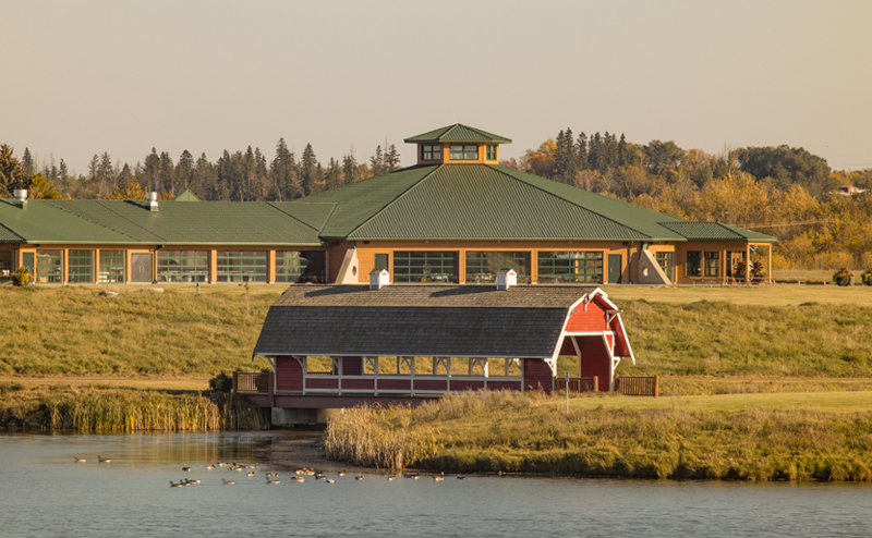 Barn bridge in Northeast River Valley Park, with the Event Centre in the background.