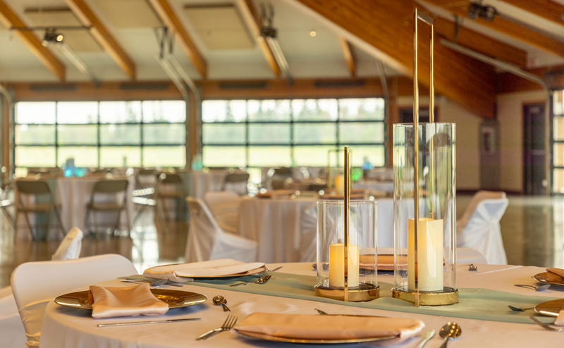 A table in the Event Centre, staged for an event.