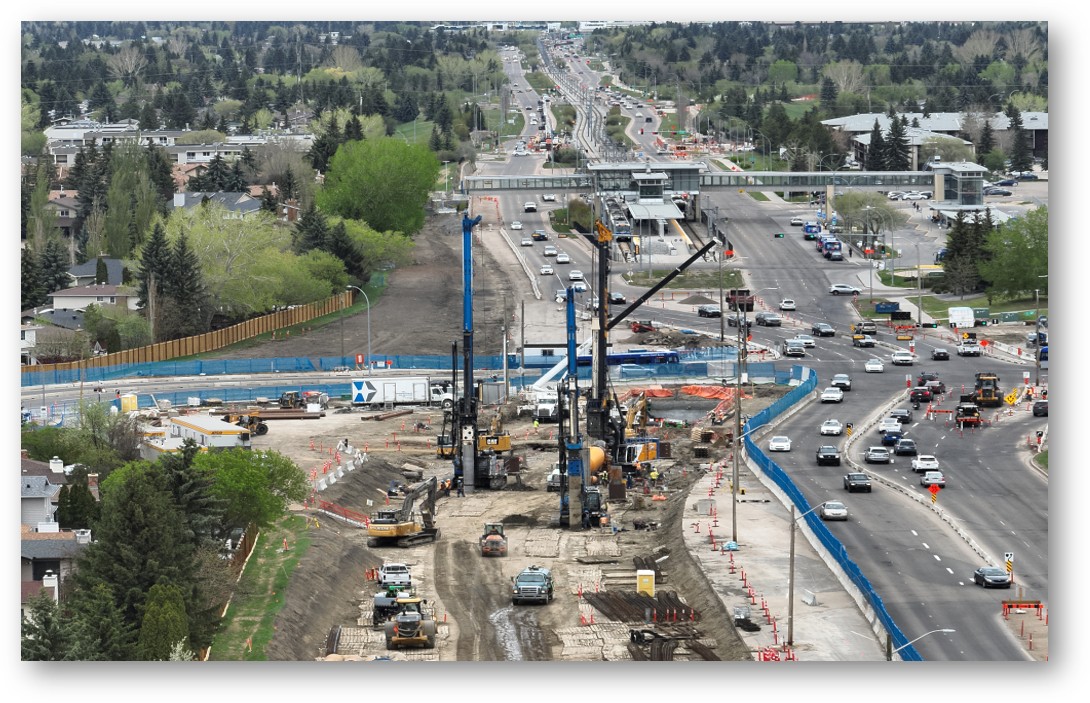 Piling work for the LRT underpass at the 111 Street and 23 Avenue intersection