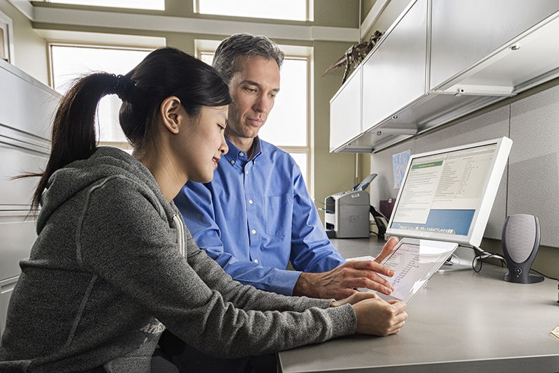 Woman and man working in office