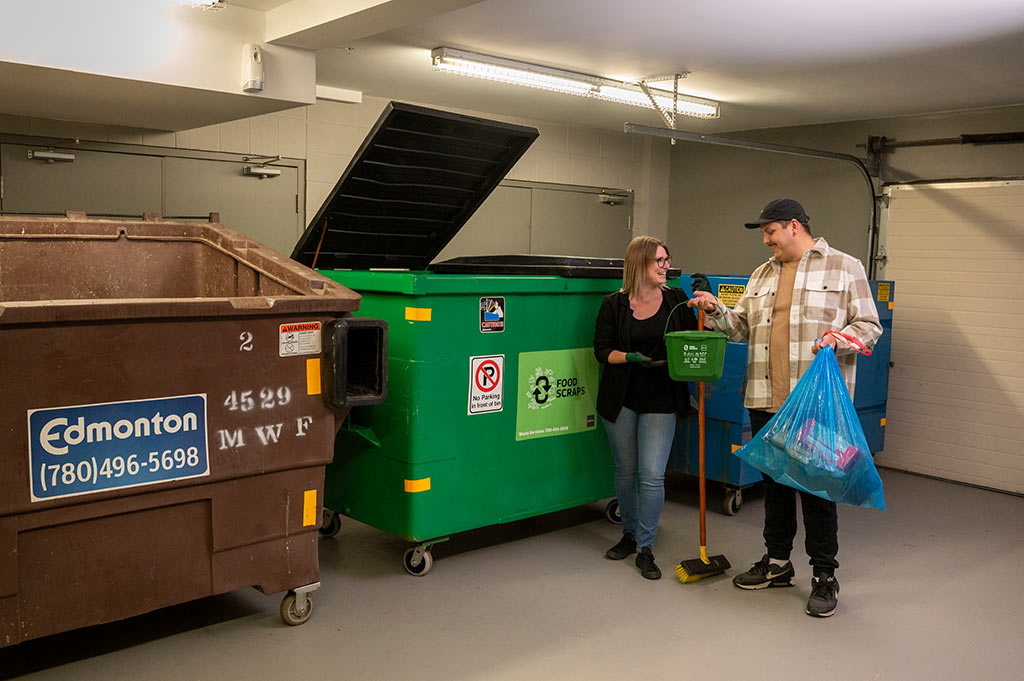 people underground with communal bins