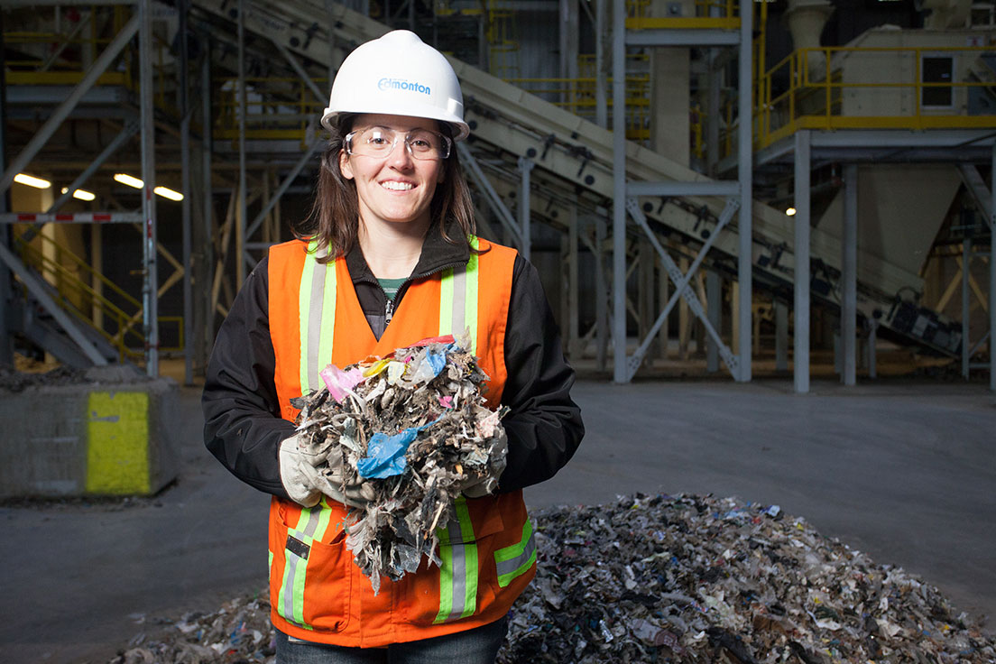 A worker holds refuse-derived fuel
