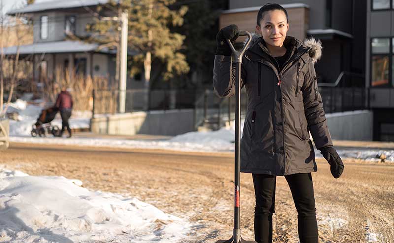 Snow shoveling in winter