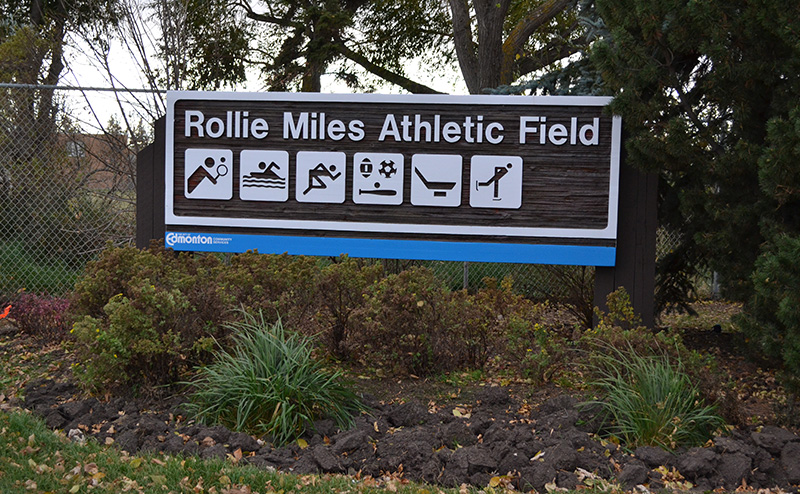 Photo of Rollie Miles Athletic Park sign.