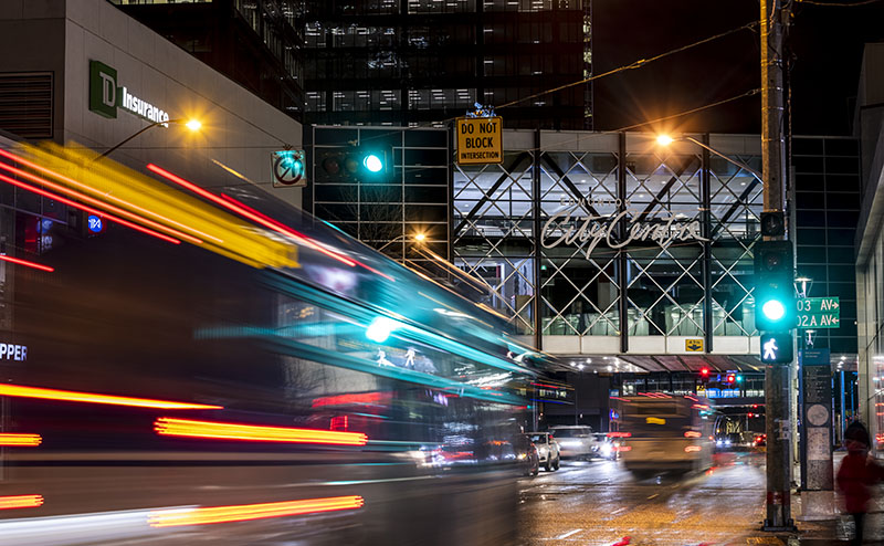 Downtown traffic at night