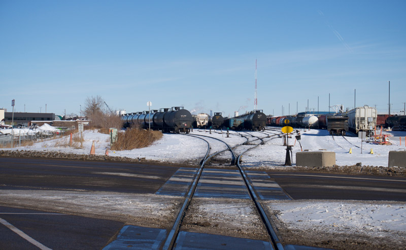 view of railroad tracks over the road