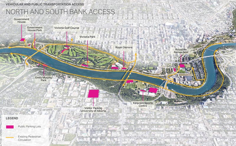 Image depicting existing conditions including amenities and buildings, water access, trails and more.