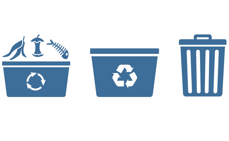 Compost bin, recycle bin and trash can graphic