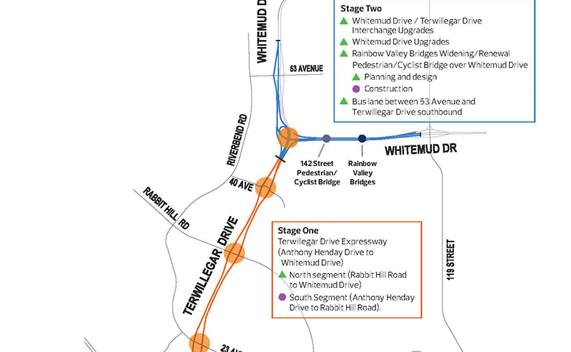 Map image showing Terwillegar Drive program stages