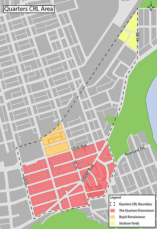 Quarters Community Revitalization Levy Area Map with Station Yards highlighted