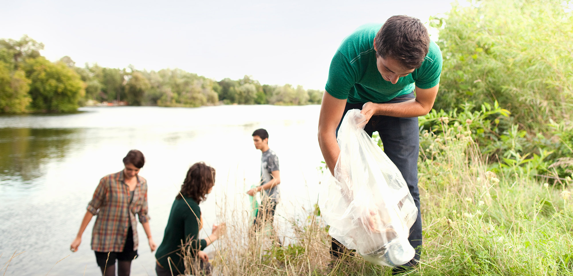 picking up litter