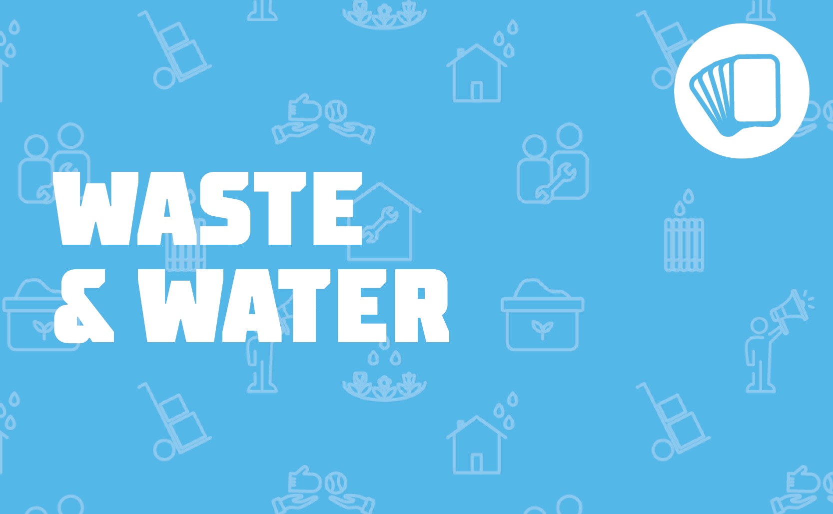 Waste and Water. Light blue background.