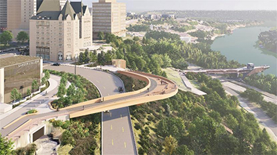 100 Street Pedestrian Bridge rendering of Option 1, Timber Bridge