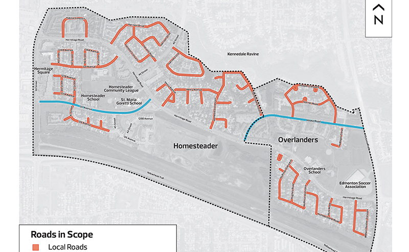 Map showing existing roadways in 