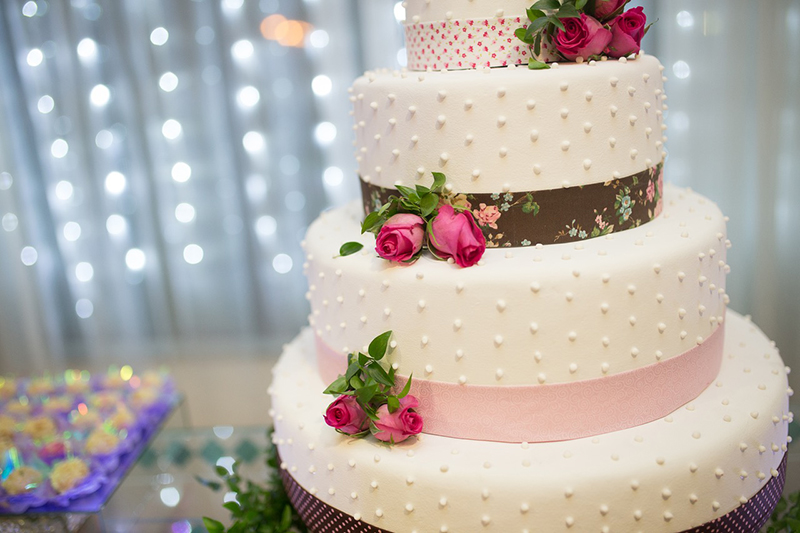 An ornate multi-tiered cake.