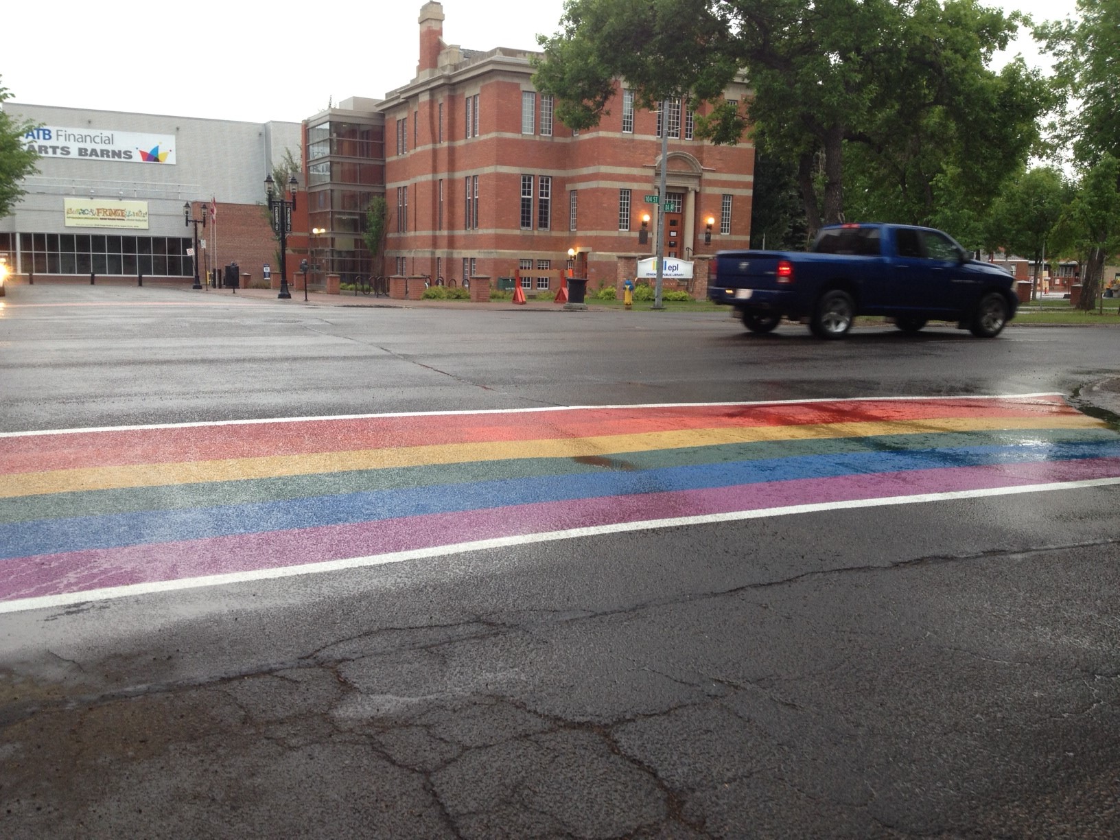 Rainbow crosswalks 104 St and 84 Ave