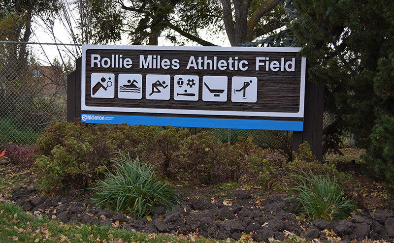 Rollie Miles Athletic Field District Park sign