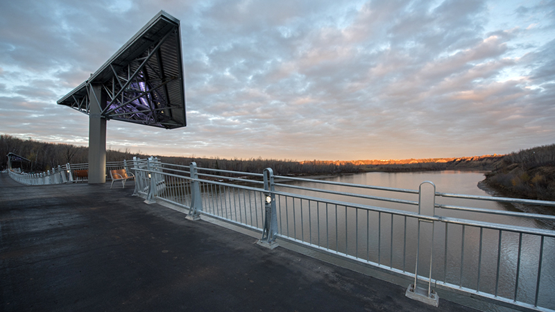 Sunset view from the bridge overlooking the river