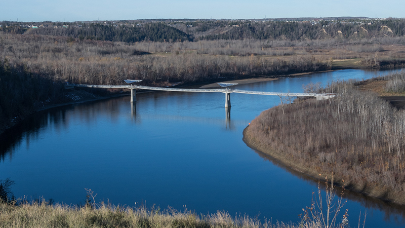 Aerial view of the Terwillegar Park Footbridge