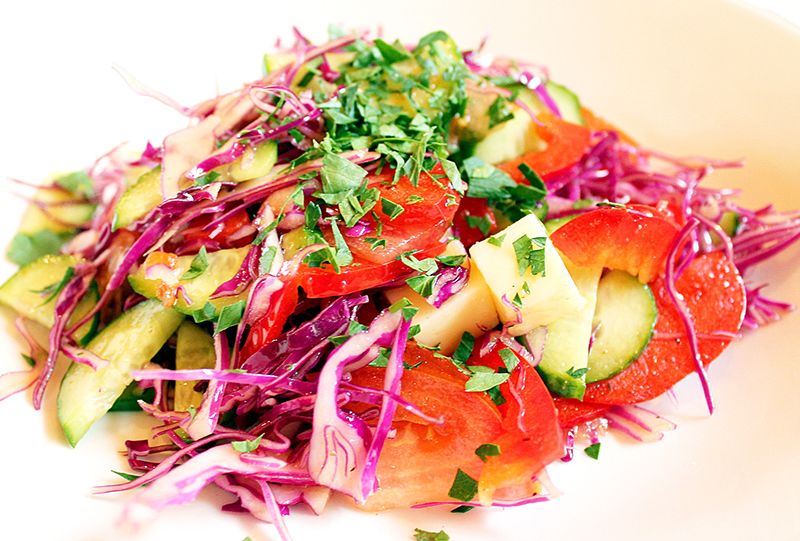 Close up of a colourful salad