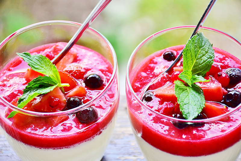 Close up of a fruity dessert in a glass