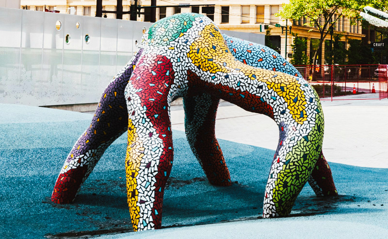 Sculpture, titled UGO, stands in Centennial Plaza