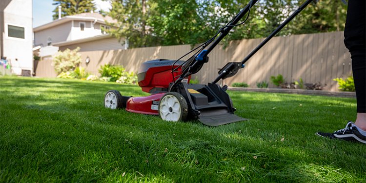 person using lawn mower