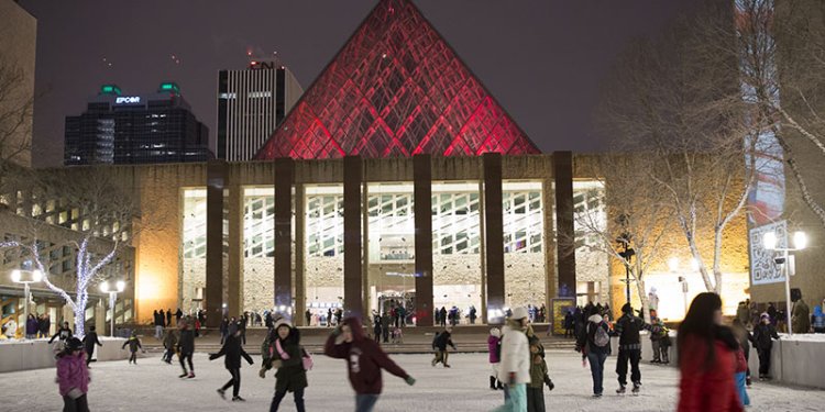 city hall skating rink at night