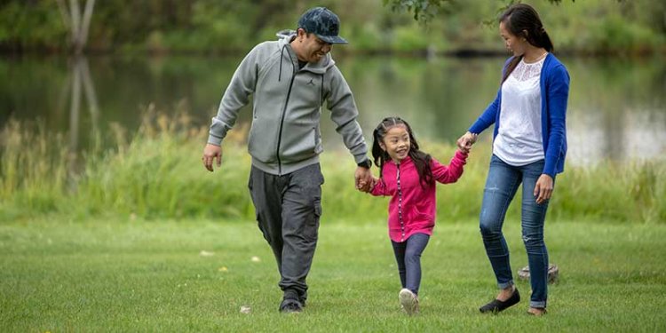 family walking together in park