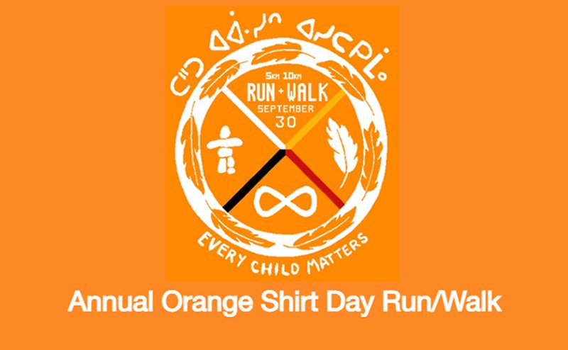 orange shirt walk run logo