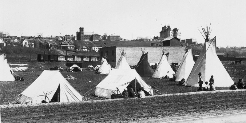 Indigenous campsite next to Hudson's Bay Company barns