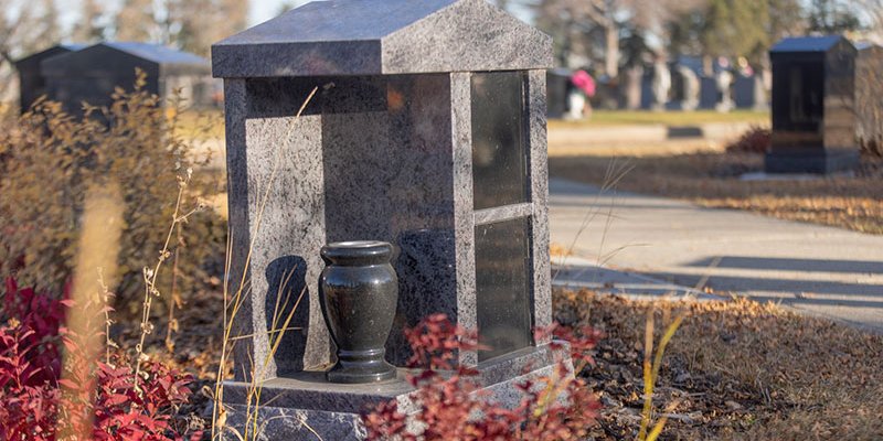 urn in a stone structure outside