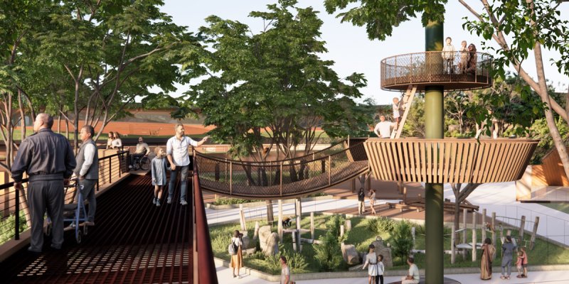 Render: The Aerie Zone; Red panda habitat and aerial treetop trail