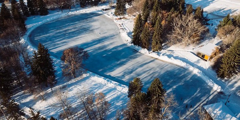Aerial view of Laurier Park outdoor ice